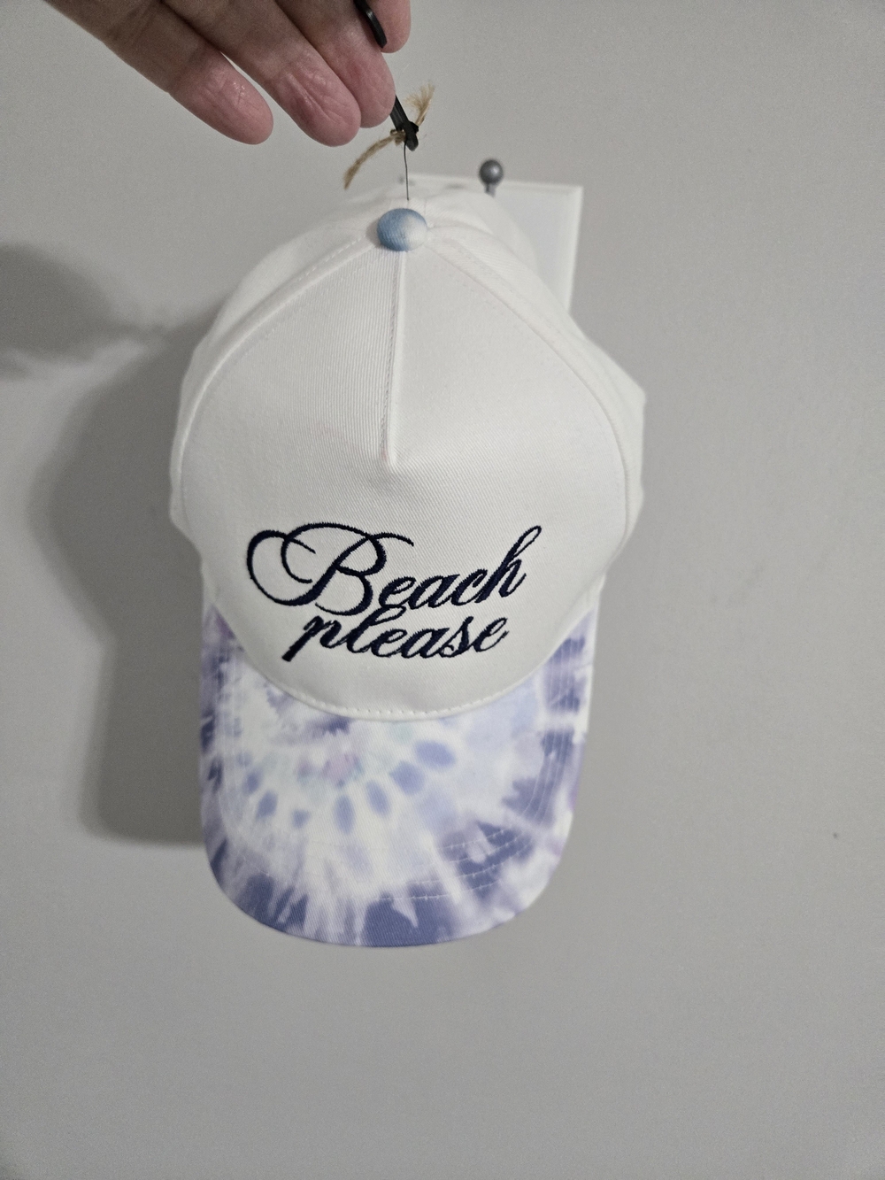 White and Lavender Tie-Dye 'Beach Please' Cap